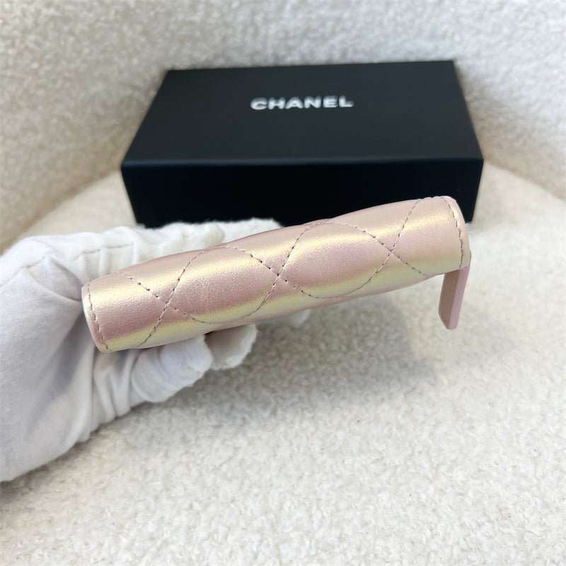 Chanel 21K Zipped Card Holder Purse in Iridescent Pink SHW