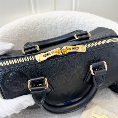 LV Speedy Bandouliere 20 in Black Monogram Empreinte Leather with Gold/Black Strap