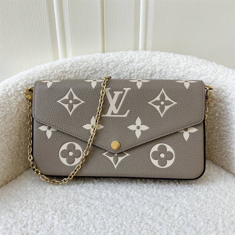 LV Félicie Pochette in Tourterelle (Grey) and Creme Monogram Empreinte Leather and GHW