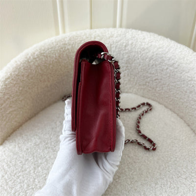 Chanel Classic Wallet on Chain WOC in Camellia Embossed Red Lambskin SHW