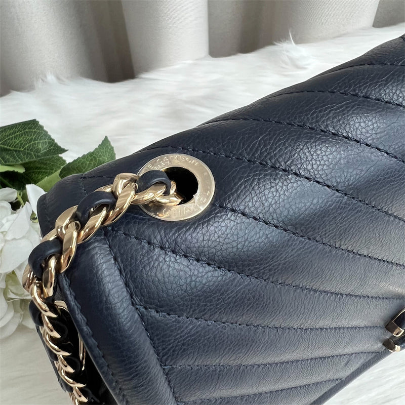 Chanel Seasonal Flap in Navy Chevron Grained Calfskin LGHW