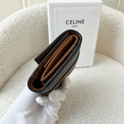 Celine Small Trifold Wallet in Triomphe Canvas & Lambskin Tan