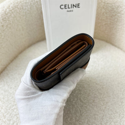 Celine Small Trifold Wallet in Triomphe Canvas & Lambskin Tan