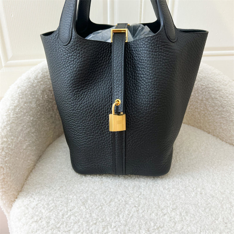 Hermes Picotin Lock 18 in Black Clemence Leather GHW
