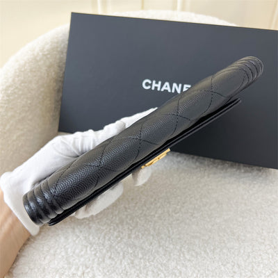 Chanel Boy Flap Long Wallet in Black Caviar AGHW