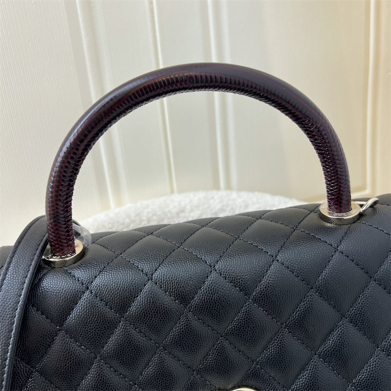 Chanel Medium 29cm Coco handle in Black Caviar, Burgundy Lizard Embossed Calfskin Handle and LGHW