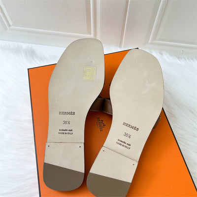 Hermes Oran Sandals in Gold Box Leather Sz 36.5