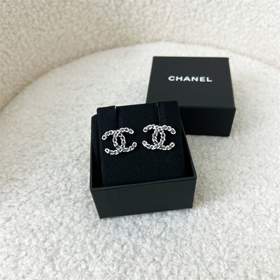 Chanel 22P CC Earrings with Black Leather and Matte SHW