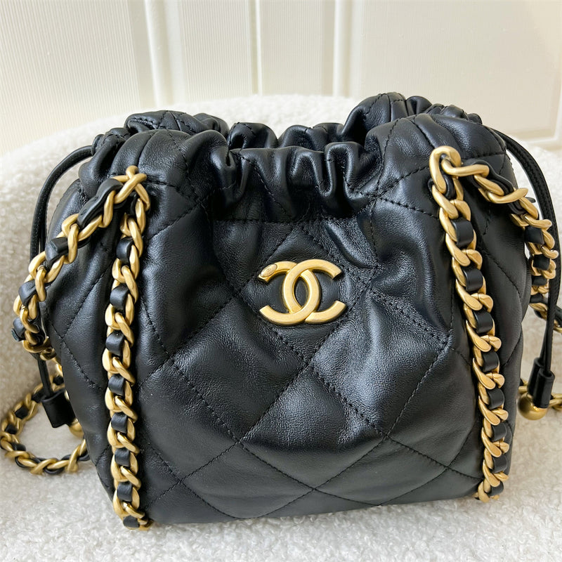 Chanel Seasonal Chains Drawstring Bag in Black Lambskin AGHW