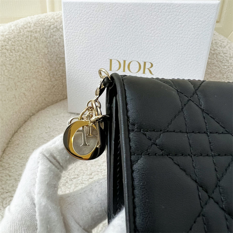 Christian Dior Lady Dior Rendez Vous Short Chain Wallet Cannage Quilt  Patent  eBay