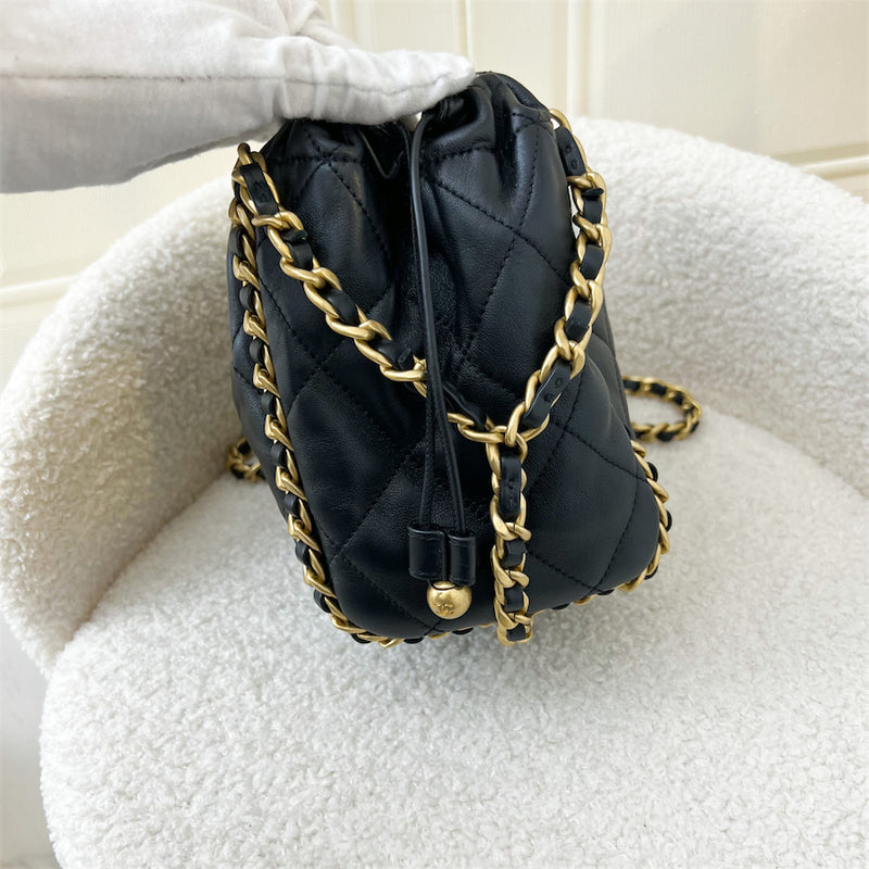 Chanel Seasonal Chains Drawstring Bag in Black Lambskin AGHW