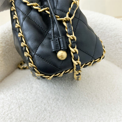 Chanel Seasonal Chains Drawstring Bag in Black Lambskin AGHW