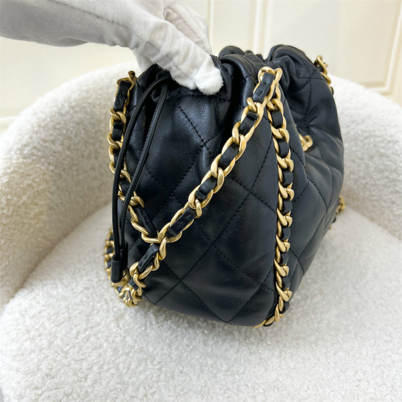 Chanel Seasonal Chains Drawstring Bag in Black Lambskin AGHW