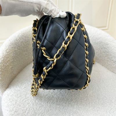 Chanel Seasonal Chains Drawstring Bag in Black Lambskin AGHW