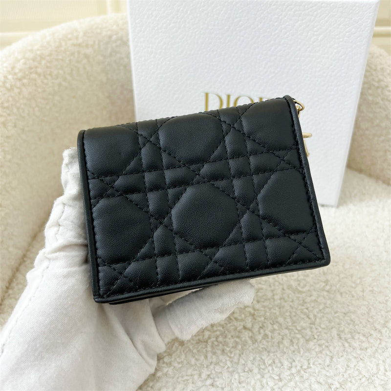 Dior Lady Dior Small Wallet Black Supple Cannage Lambskin GHW