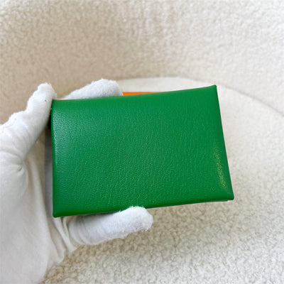 Hermes Calvi Duo Card Holder / Small Wallet in Vert Chevre Leather