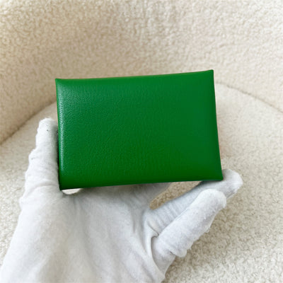Hermes Calvi Duo Card Holder / Small Wallet in Vert Chevre Leather