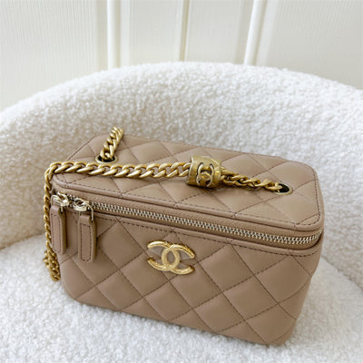 Chanel 22K Adjustable Chain Small Vanity in Dark Beige Lambskin AGHW