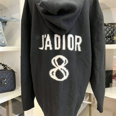Dior J'adior 8 Hooded Sweatshirt in 100% Black Cashmere