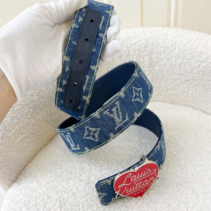 LV x Nigo 40 mm Heart Buckle Belt in Denim and SHW