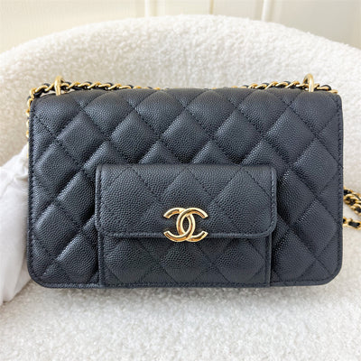 Chanel 22A Seasonal Wallet on Chain WOC in Black Caviar GHW