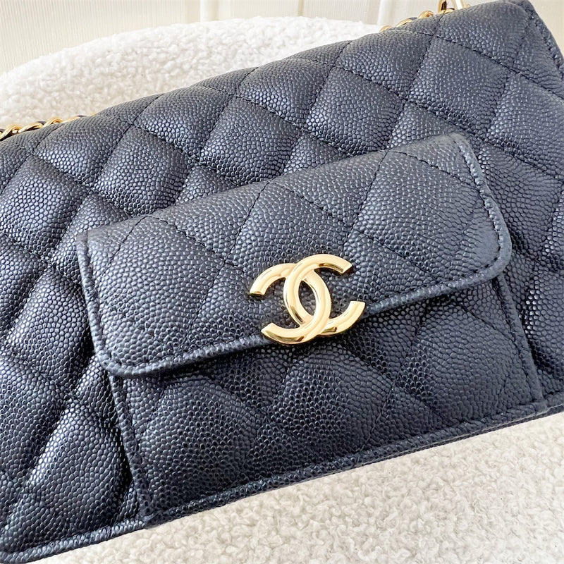 Chanel 22A Seasonal Wallet on Chain WOC in Black Caviar GHW