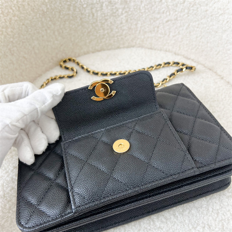 Chanel 22A Seasonal Wallet on Chain WOC in Black Caviar GHW