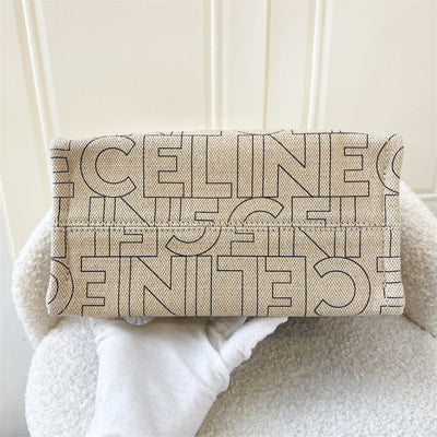 Celine Small Cabas Thais in Celine All-over Print Textile in Natural and with Tan Calfskin Trim