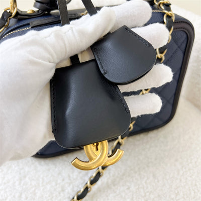 Chanel Medium Filigree Vanity in Navy Blue Caviar, Black Trim and AGHW