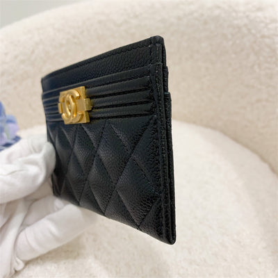 Chanel Boy Flat Card Holder in Black Caviar AGHW