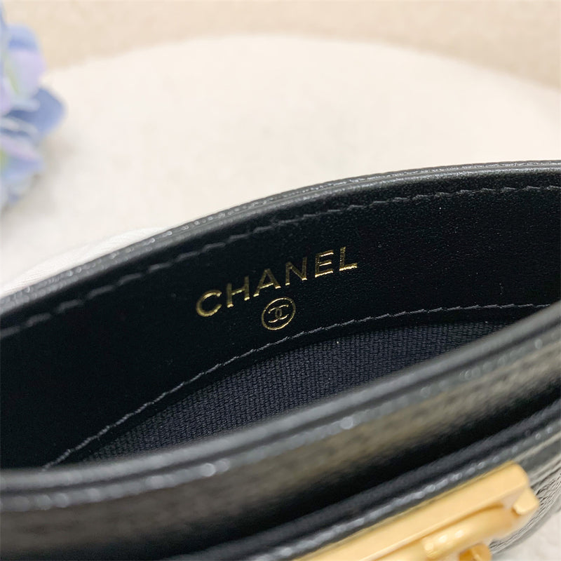 Chanel Boy Flat Card Holder in Black Caviar AGHW