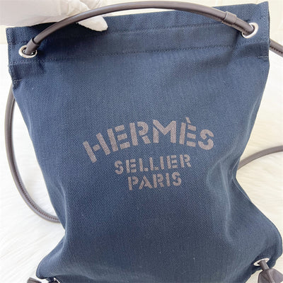 Hermes Maline Bag in Navy Canvas and Ebene Leather