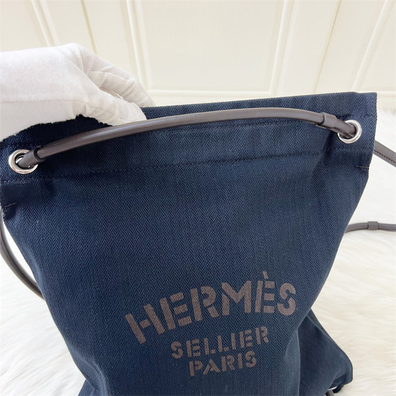 Hermes Maline Bag in Navy Canvas and Ebene Leather