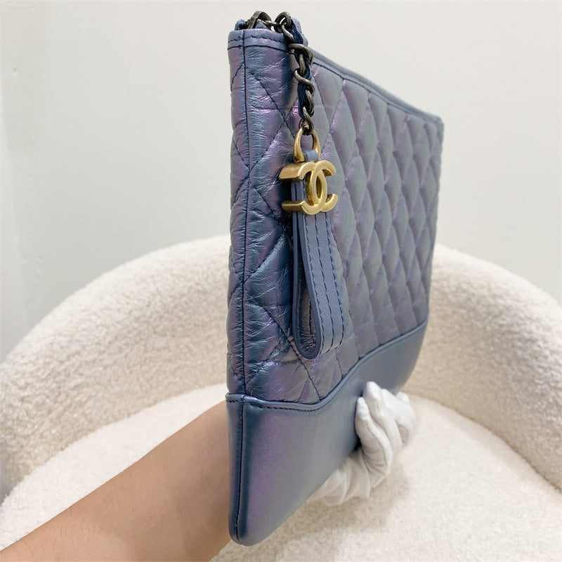 Chanel Gabrielle Medium O Case in Blue Iridescent Leather Aged GHW