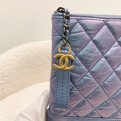 Chanel Gabrielle Medium O Case in Blue Iridescent Leather Aged GHW