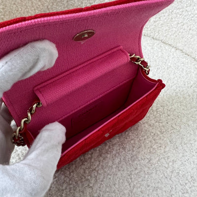 Chanel 2023 VIP Clutch on Chain in Red Jersey, Pink Interior and LGHW