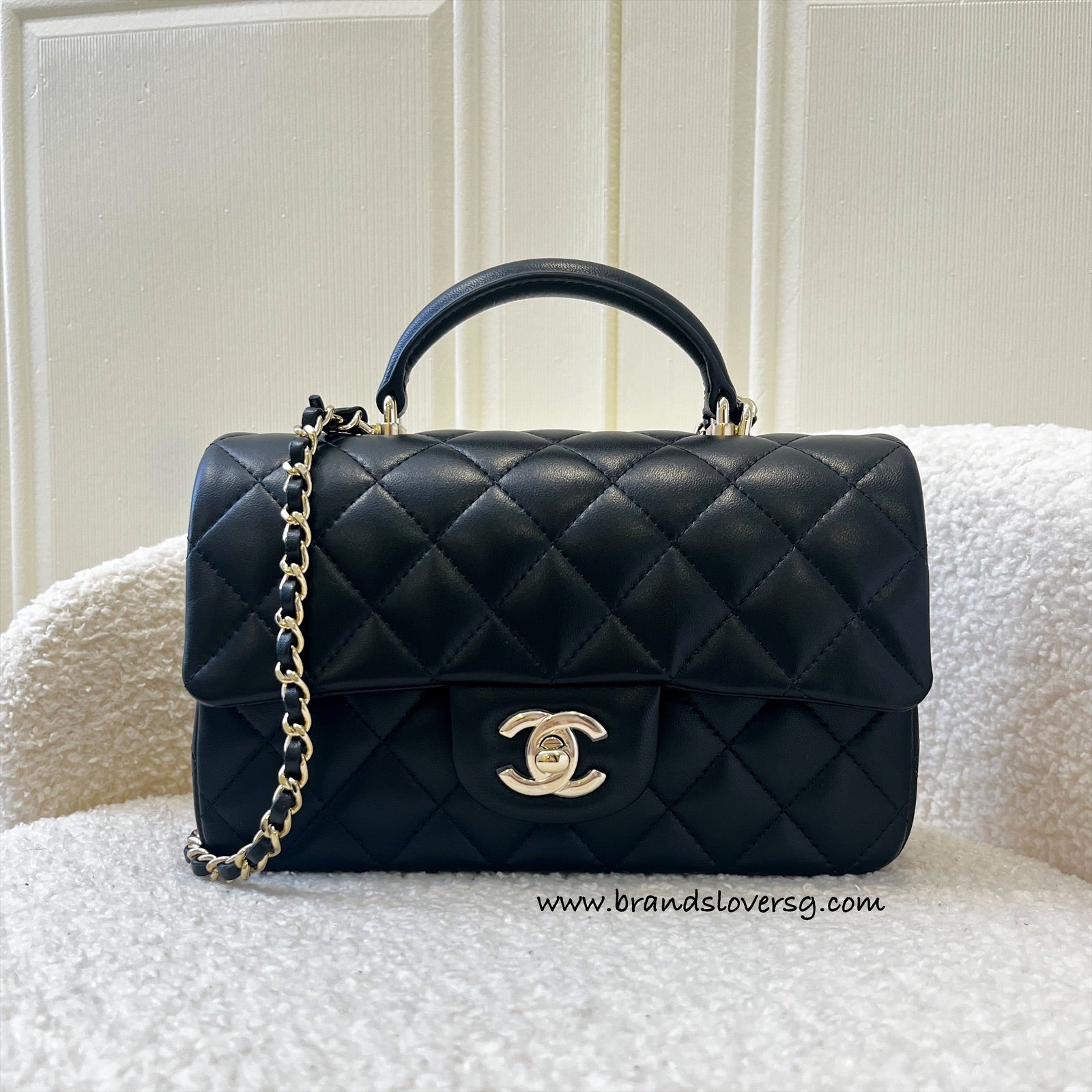 Chanel Top Handle Mini Rectangle Flap in Black Lambskin LGHW – Brands Lover