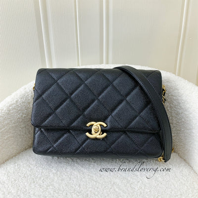 Chanel 22P Small / Mini Melody Flap in Black Caviar AGHW