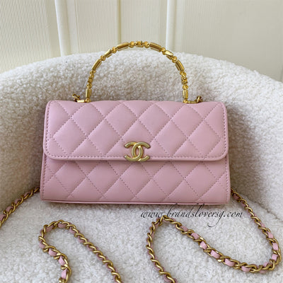 Chanel Flap Phone Holder with Chain in Pink Lambskin AGHW