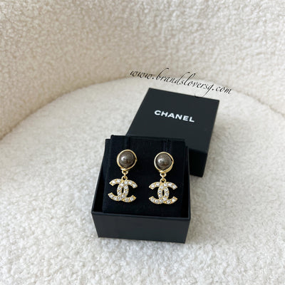Chanel 22A Crystal Studded CC Dangling Earrings in AGHW