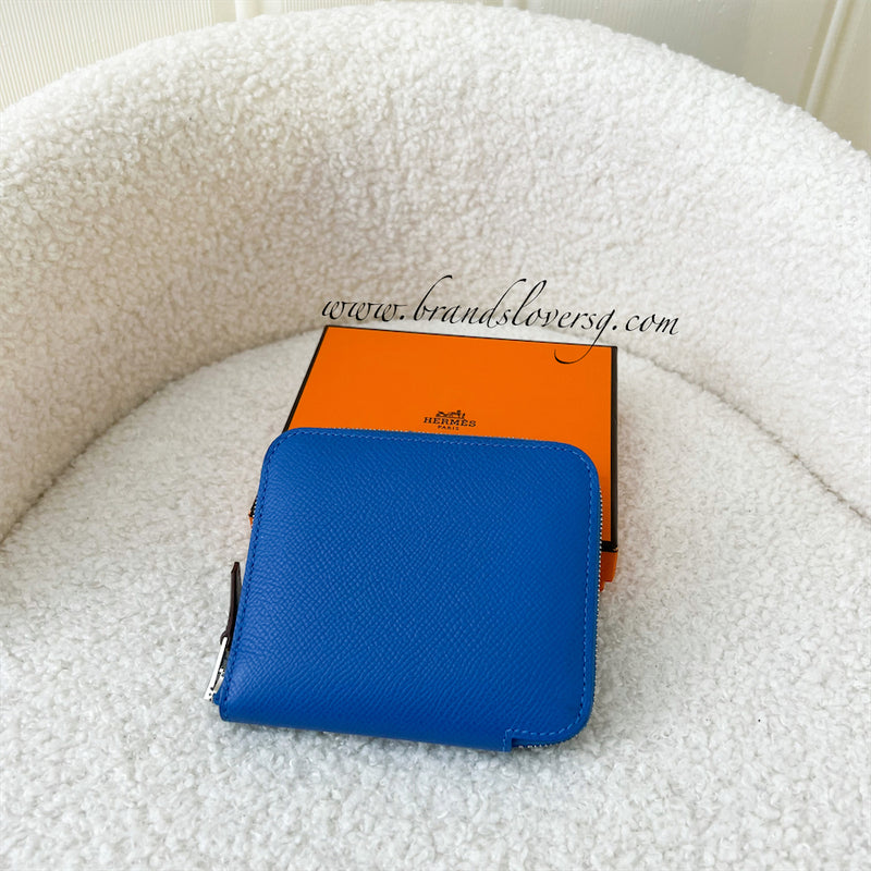 Hermes Silk in Compact Wallet in Bleu Zellige Epsom Leather PHW
