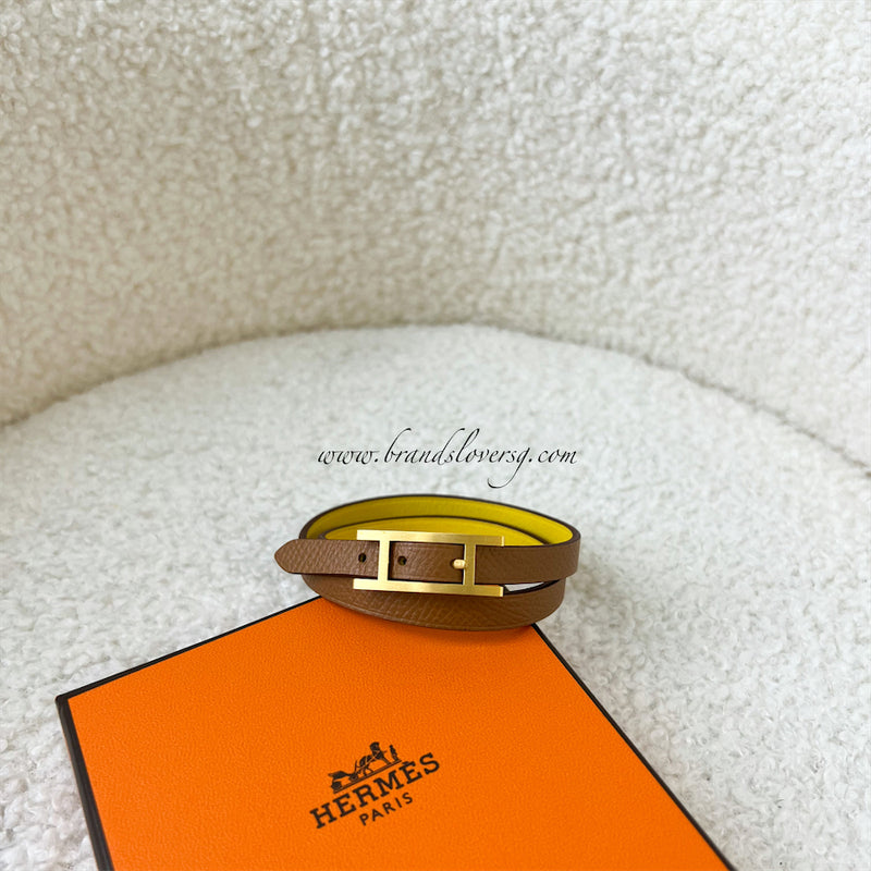 Hermes Behapi Double Tour Bracelet In Jaune De Naples / Gold and Brushed GHW