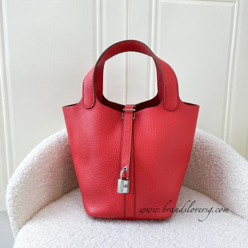 Hermes Picotin 18 in Red (Bougainvillea) Clemence Leather PHW