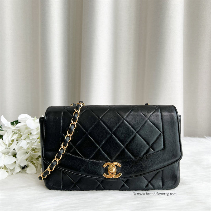 Chanel Small (22cm) Diana Flap in Black Lambskin 24K GHW