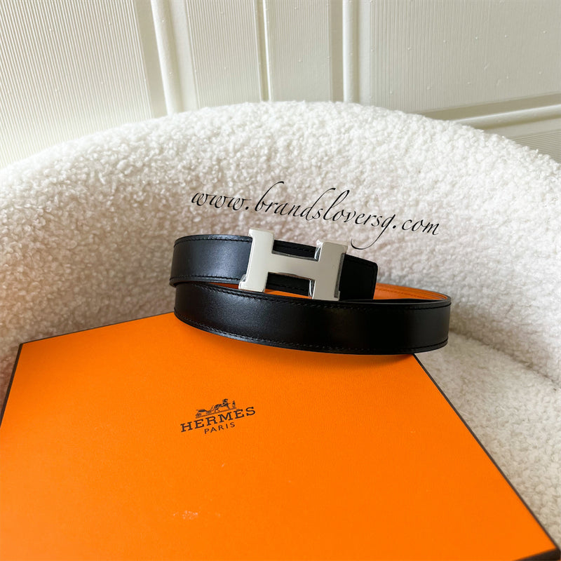 Hermes Mini Constance 24mm Reversible Belt in Noir / Orange Leather PHW