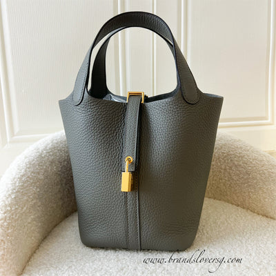 Hermes Picotin Lock 18 in Gris Meyer Clemence Leather GHW