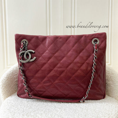 Chanel Seasonal Shopping Tote in Iridescent Red Caviar and RHW