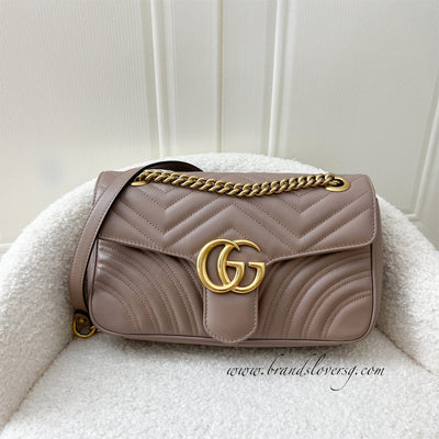 Gucci Small Marmont Flap in Dusty Pink Calfskin AGHW