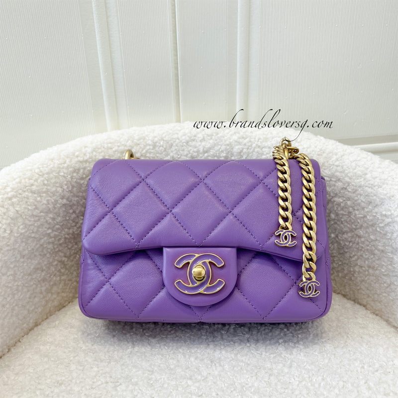Chanel 22P Pending CC Mini Flap Bag in Purple Lambskin AGHW