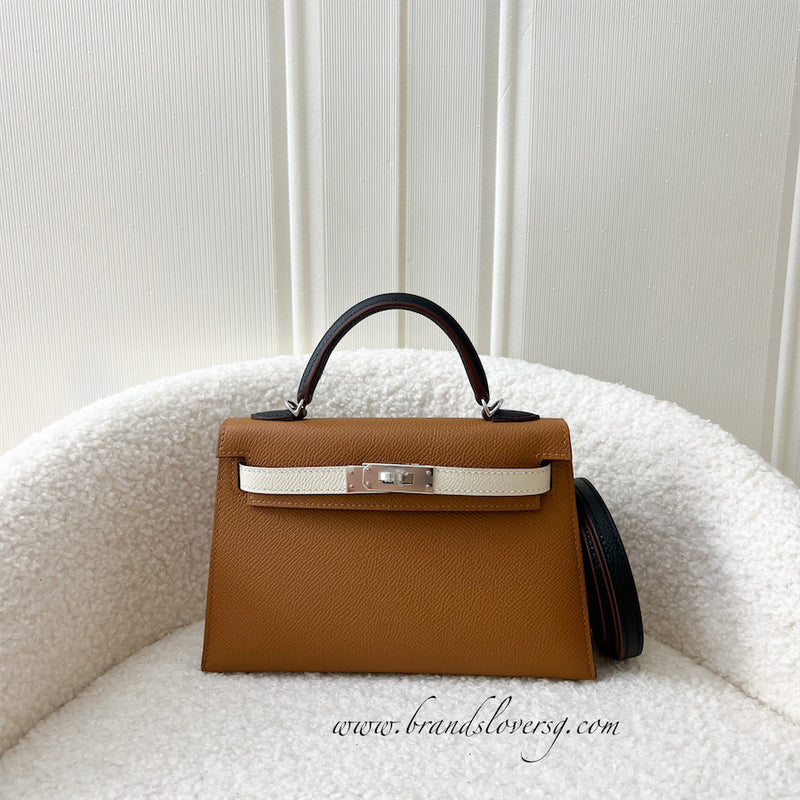 Hermes Mini Kelly II 20cm in Tricolor (Gold / Craie / Black) Epsom Leather and PHW